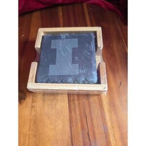 University of Illinous Fighting Illini Coasters Stone Slate Square Black  Set 4